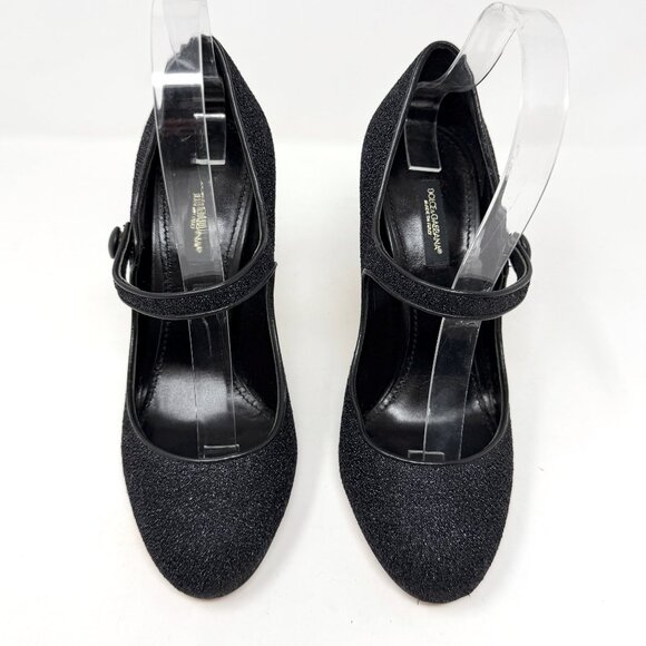 Dolce & Gabbana Mary Jane Pumps Black Baroque DG Logo Heel Size 38 Designer - Picture 2 of 12